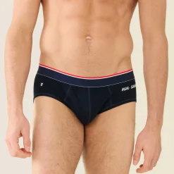 Slip Brodé bleu en coton