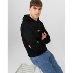 Sweat à capuche Relaxed Fit Manches longues Noir en coton Ellis