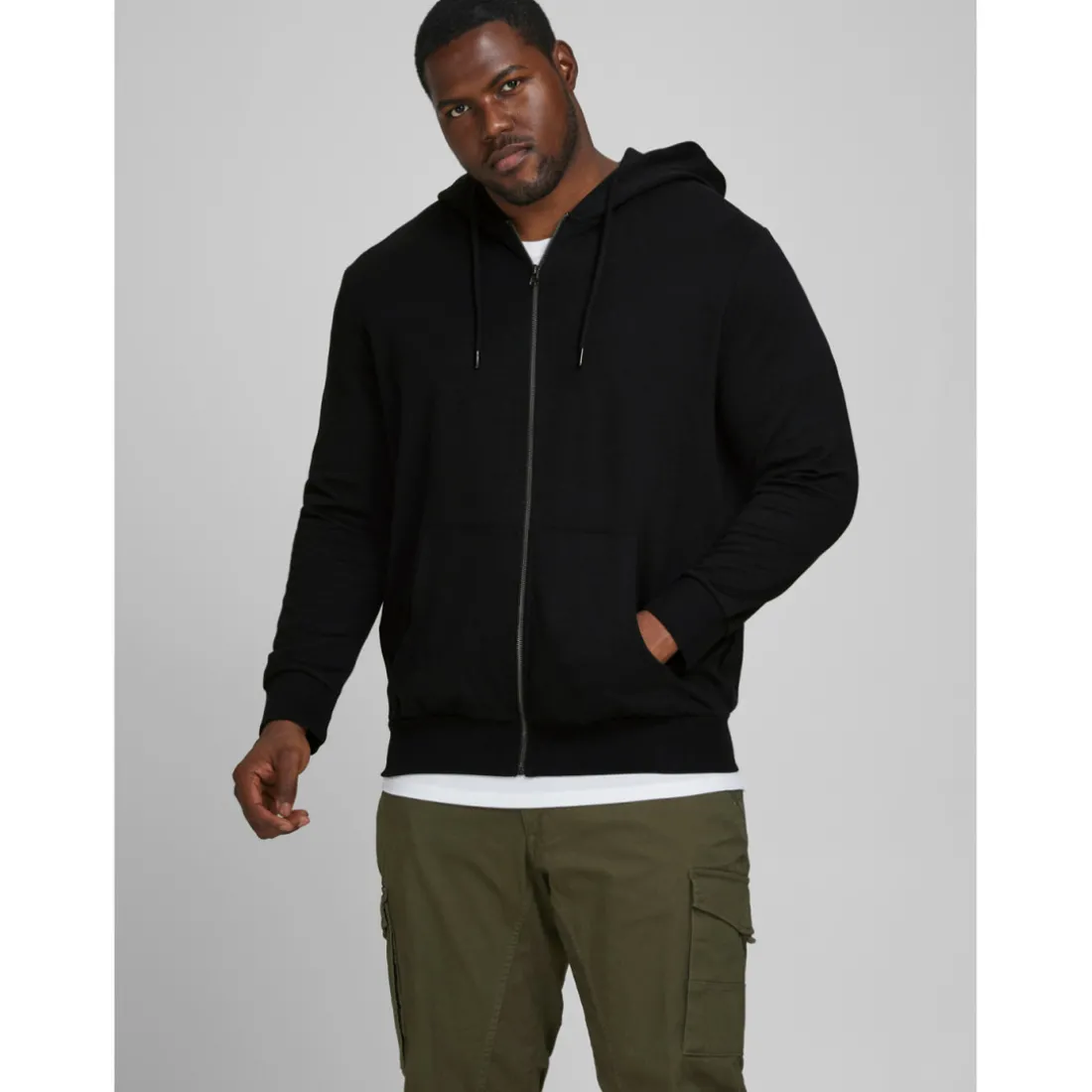 Sweat à capuche zippé Regular Fit Manches longues Noir en coton Troy
