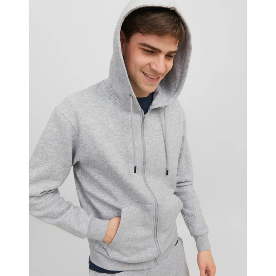 Sweat à capuche zippé Relaxed Fit Manches longues Gris Clair Andy