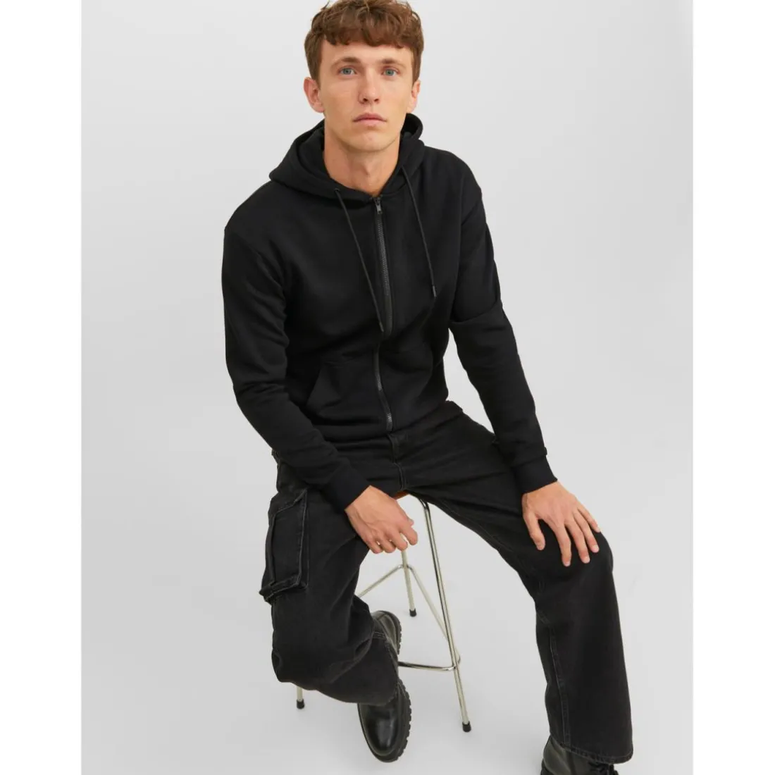 Sweat à capuche zippé Relaxed Fit Manches longues Noir Sean