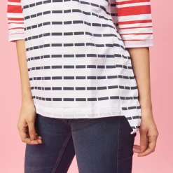 Sweat manches 3/4 rayé asymétrique femme - Rouge blanc en viscose