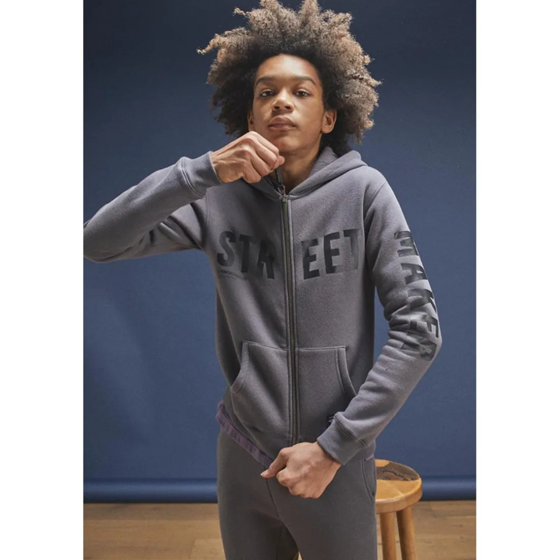 Sweat-Shirt capuche garçon YAMABO gris en coton
