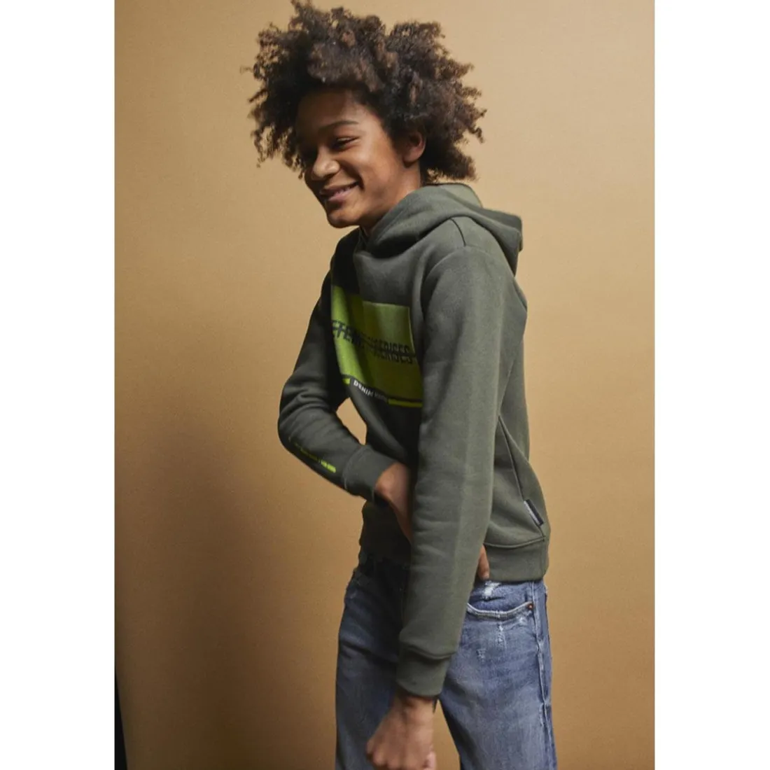 Sweat-Shirt capuche garçon MURABO vert en coton