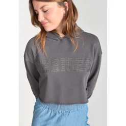 Sweat-Shirt fille capuche JAINEGI anthracite en coton