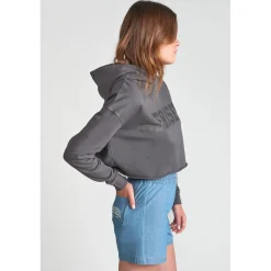 Sweat-Shirt fille capuche JAINEGI anthracite en coton
