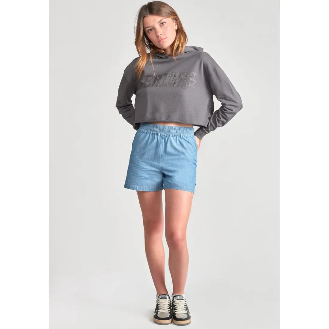 Sweat-Shirt fille capuche JAINEGI anthracite en coton