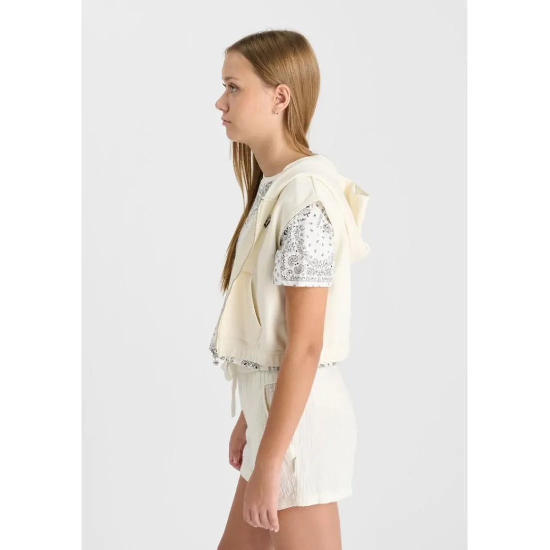 Sweat-Shirt fille capuche SOULAGI blanc Vivi en coton