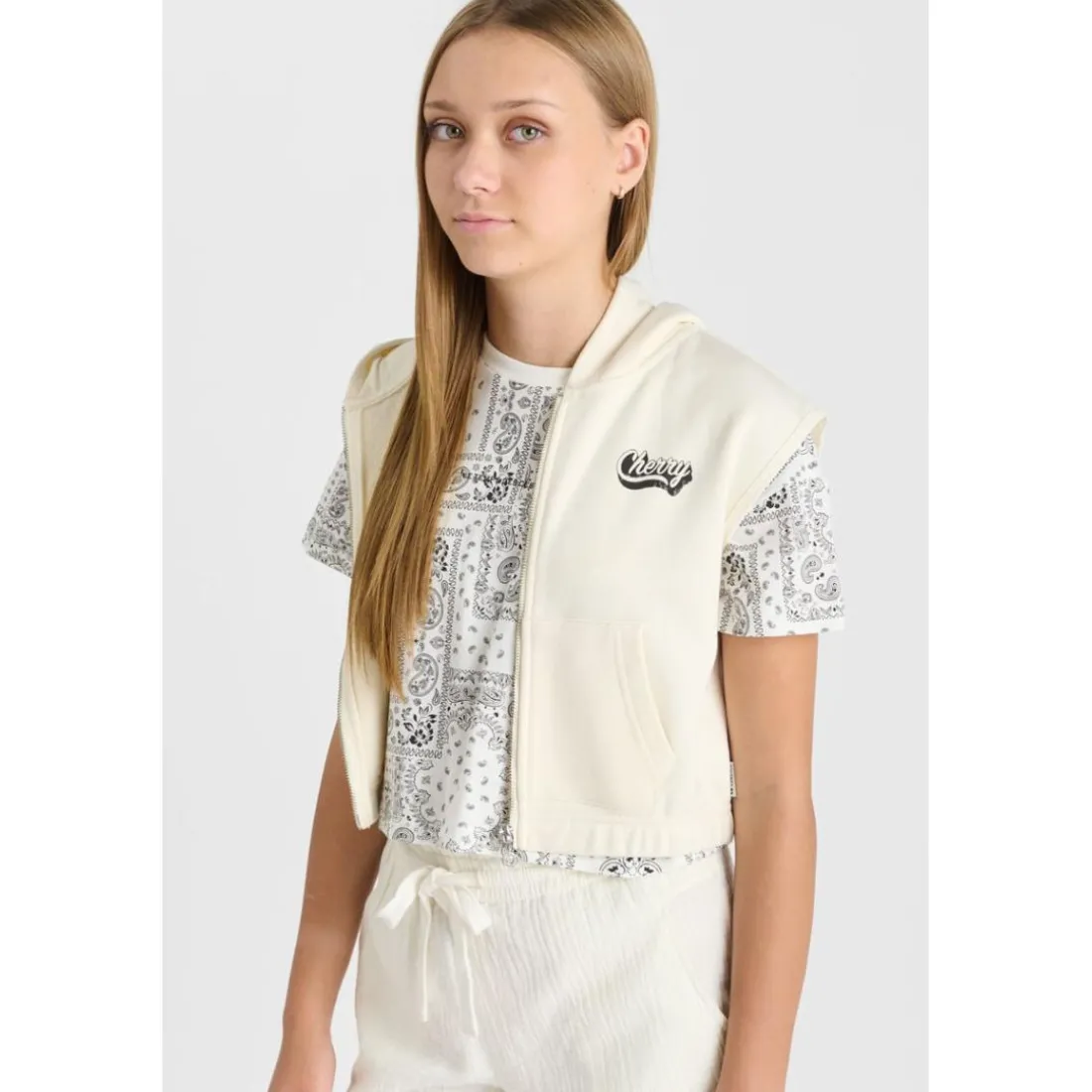 Sweat-Shirt fille capuche SOULAGI blanc Vivi en coton