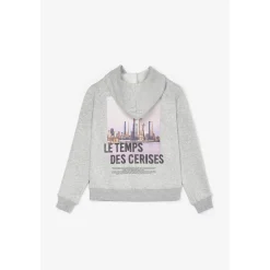 Sweat-shirt fille capuche MABELGI gris en coton