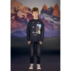 Sweat-shirt garçon, capuche COMEBO noir en coton