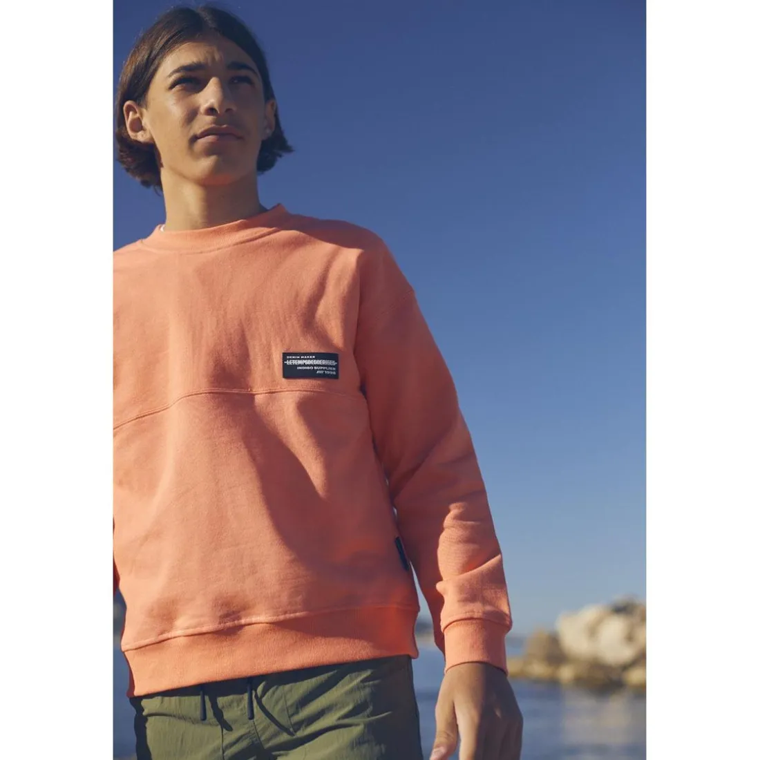 Sweat-Shirt garçon HIBIBO orange en coton