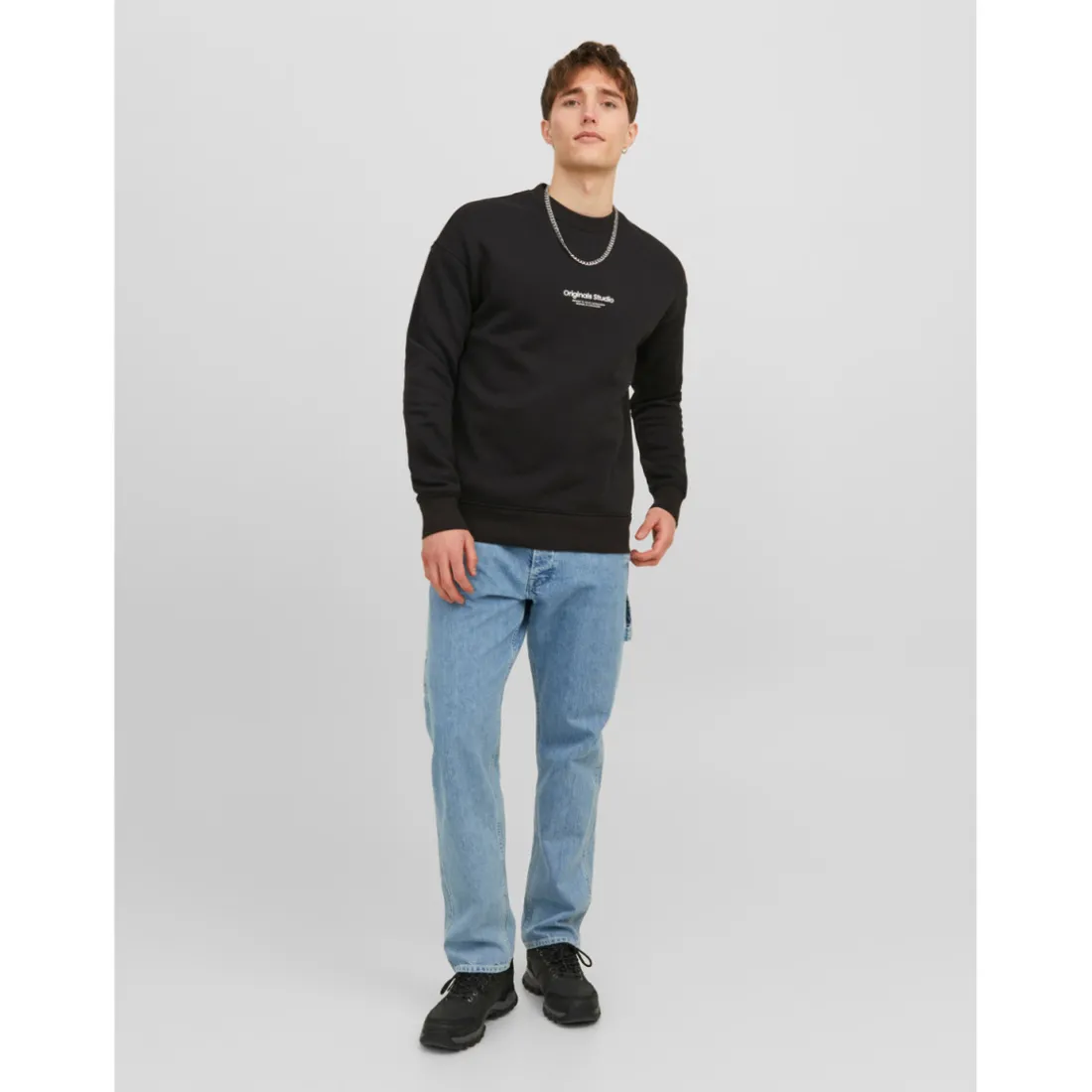Sweat-shirt Relaxed Fit Col ras du cou Manches longues Noir en coton Lucas