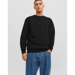 Sweat-shirt Relaxed Fit Col ras du cou Manches longues Noir Lane