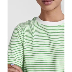 Tee shirt manches courtes en coton Ria rayures vertes blanc