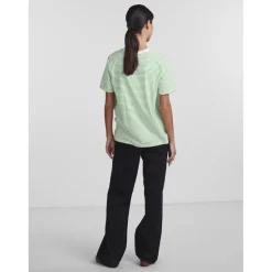Tee shirt manches courtes en coton Ria rayures vertes blanc