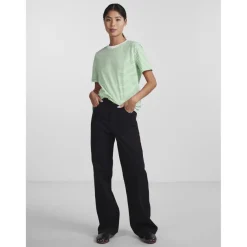 Tee shirt manches courtes en coton Ria rayures vertes blanc