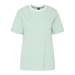 Tee shirt manches courtes en coton Ria rayures vertes blanc
