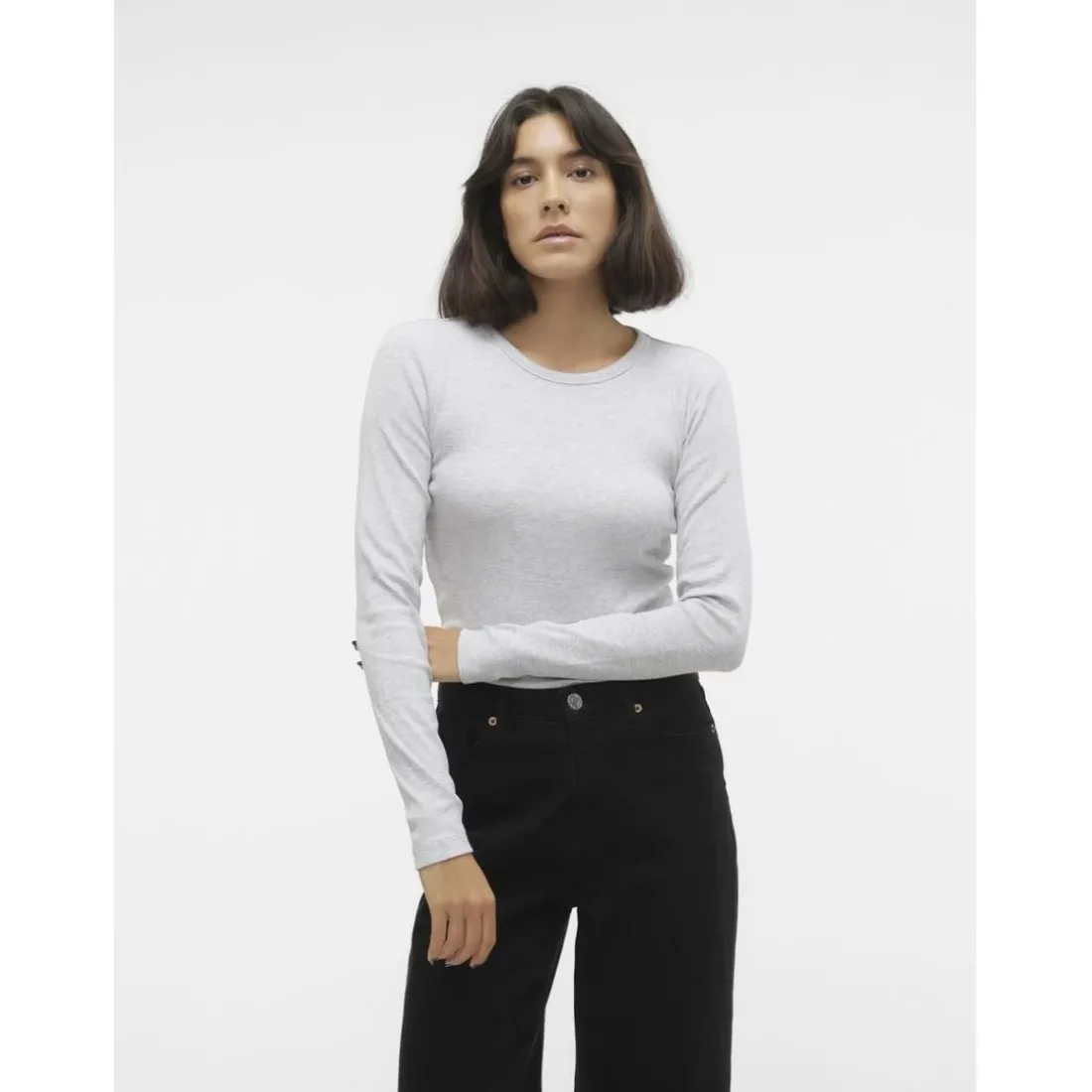 Tee shirt manches longues et col rond en coton gris Cléo