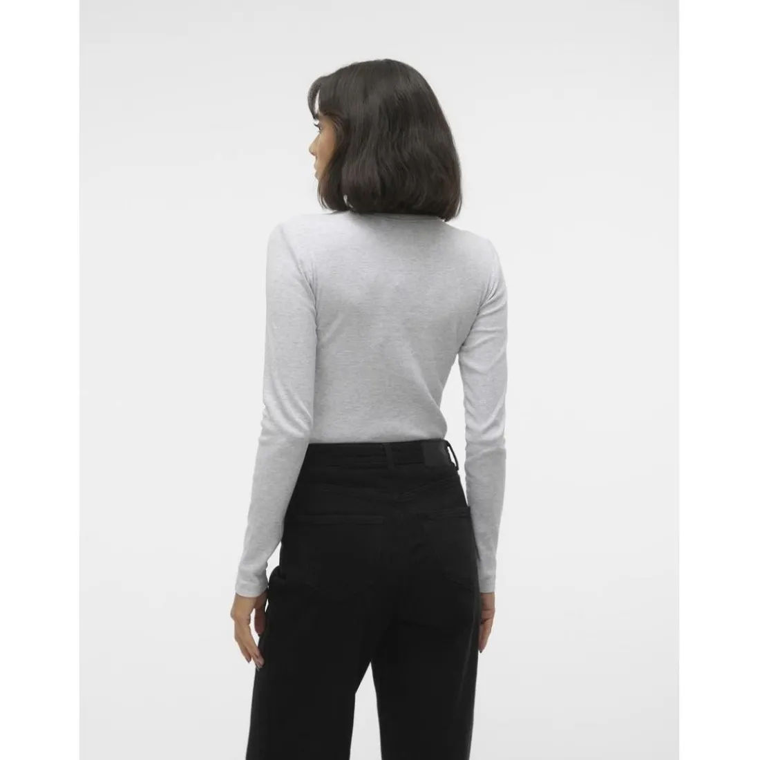 Tee shirt manches longues et col rond en coton gris Cléo