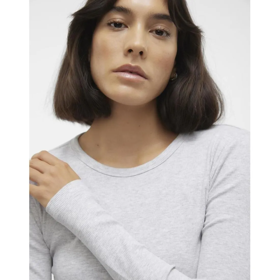 Tee shirt manches longues et col rond en coton gris Cléo