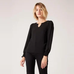 Tee shirt manches longues détail dentelle noir