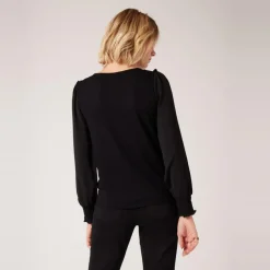 Tee shirt manches longues détail dentelle noir