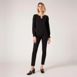 Tee shirt manches longues détail dentelle noir