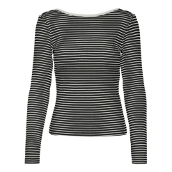 Tee shirt manches longues à rayures noir en coton Lane