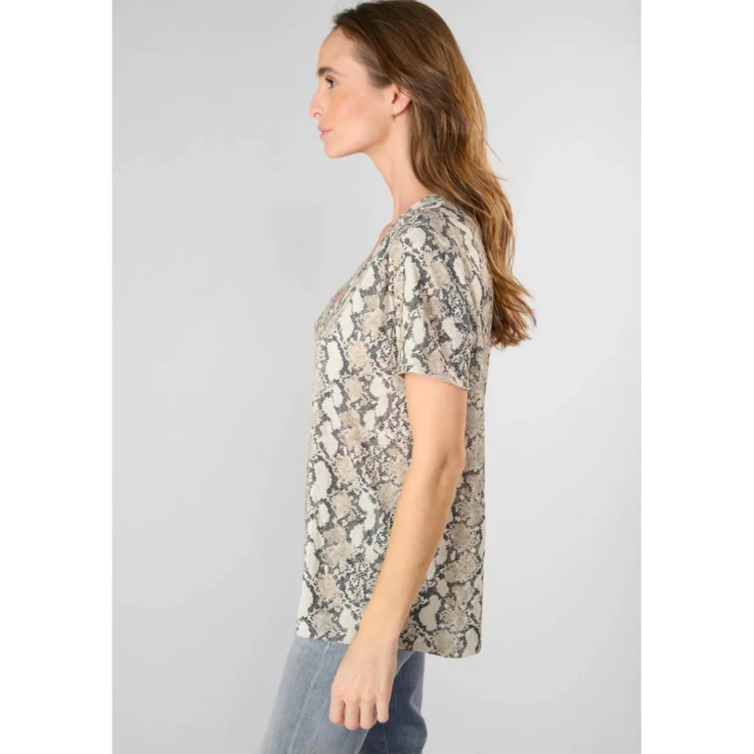 Tee-Shirt Argent à motif python en tencel