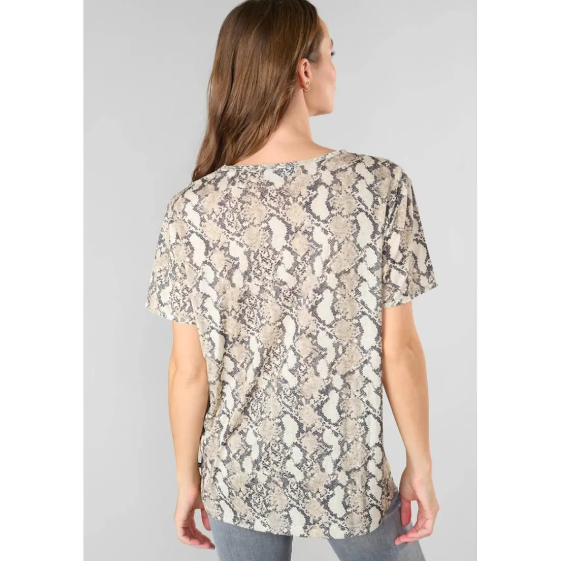 Tee-Shirt Argent à motif python en tencel