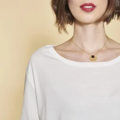 Tee-shirt carré manches longues femme - écru blanc en coton