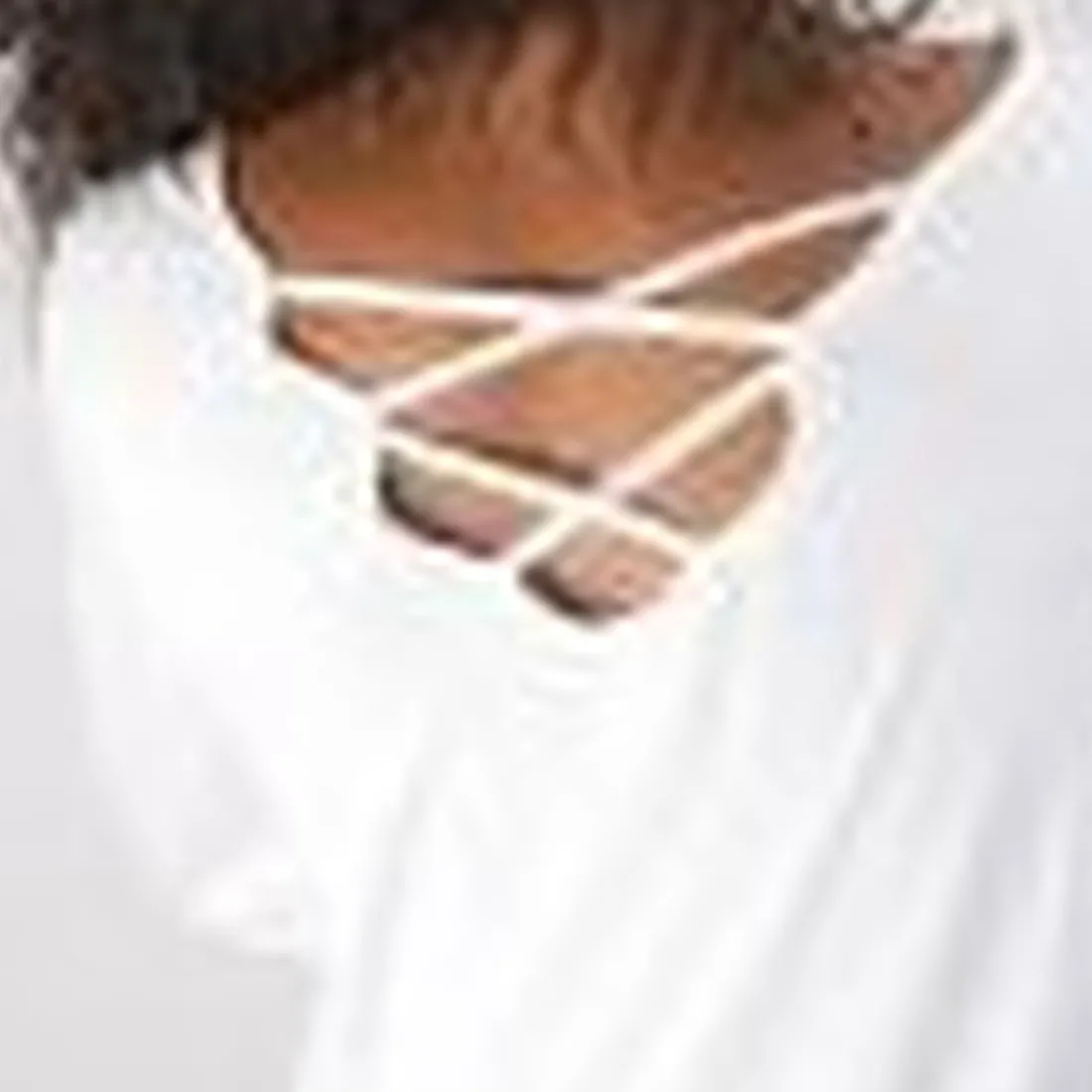 Tee-shirt dos en V lanières croisées manches longues nid d'abeille femme - Blanc