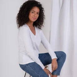 Tee-shirt en coton bio col V Alba blanc