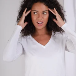 Tee-shirt en coton bio col V Alba blanc