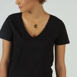 Tee-shirt en coton bio col V Anna noir