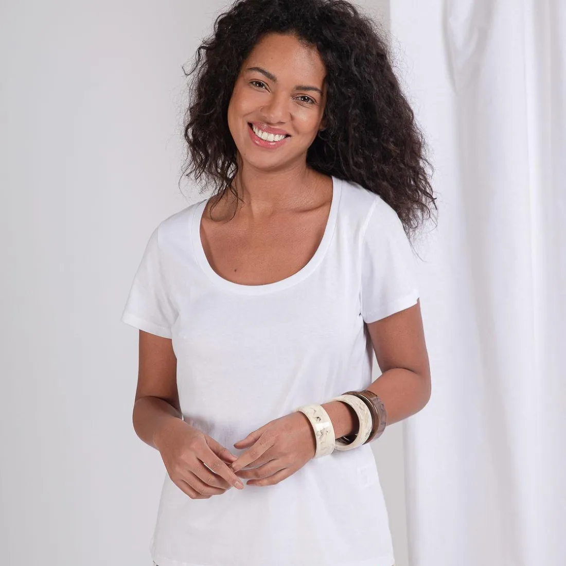 Tee-shirt en coton bio col rond Alfa blanc
