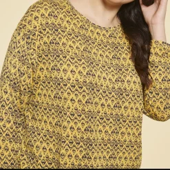 Tee-shirt imprimé manches longues femme - Bleu - Jaune multicolore
