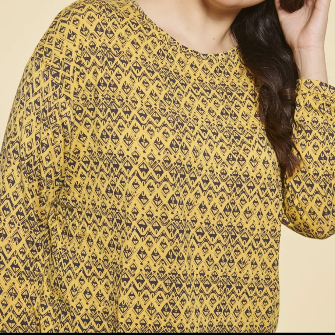 Tee-shirt imprimé manches longues femme - Bleu - Jaune multicolore