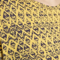 Tee-shirt imprimé manches longues femme - Bleu - Jaune multicolore