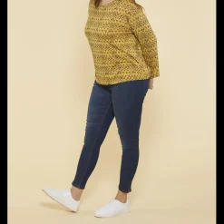 Tee-shirt imprimé manches longues femme - Bleu - Jaune multicolore