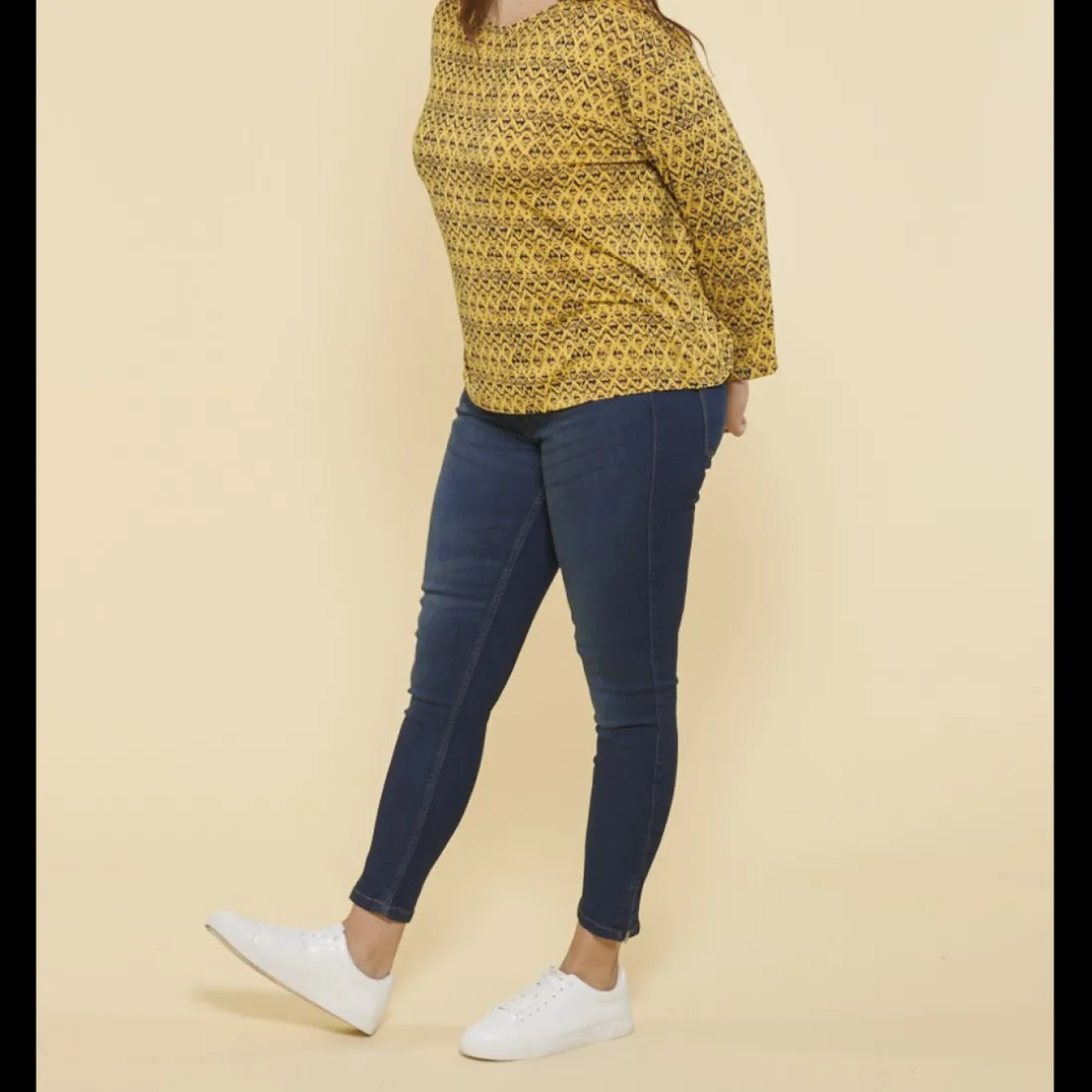 Tee-shirt imprimé manches longues femme - Bleu - Jaune multicolore