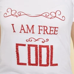 Tee-shirt manches courtes imprimé et franges femme - Blanc en coton