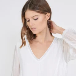 Tee-shirt manches longues doublure soie John blanc