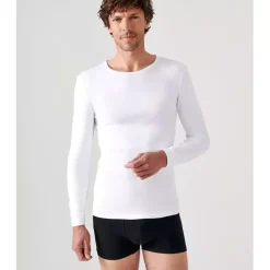 Tee-shirt manches longues col rond en mailles blanc