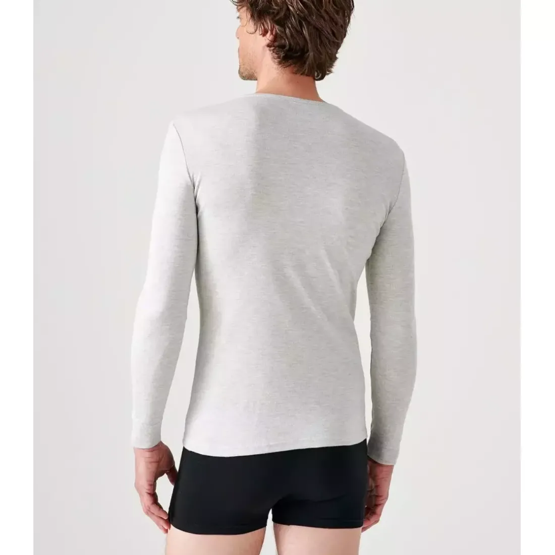 Tee-shirt manches longues col rond en mailles gris chiné