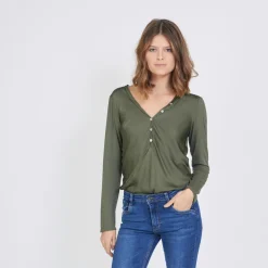 Tee-shirt manches longues mélange soie Jil kaki