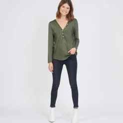Tee-shirt manches longues mélange soie Jil kaki
