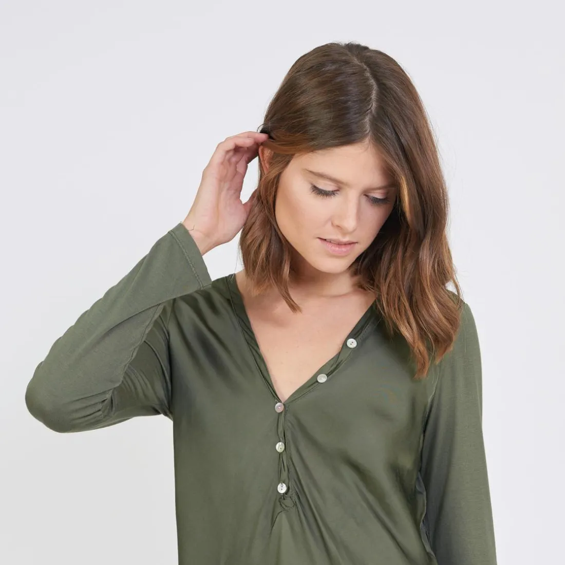 Tee-shirt manches longues mélange soie Jil kaki