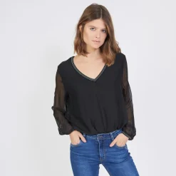 Tee-shirt manches longues doublure soie John noir